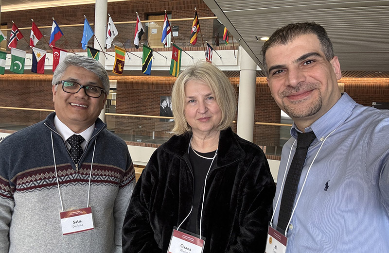 Selfie of Dr. Satis Devkota (Economics) from the University of Minnesota Morris and Crookston's Business Department faculty, Dr. Oxana Wieland (Finance) and Dr. Al. Fattal (Marketing)